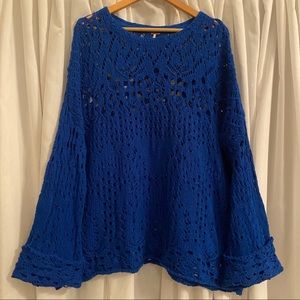 Free People Crocheted Blue Long Sleeve Top
